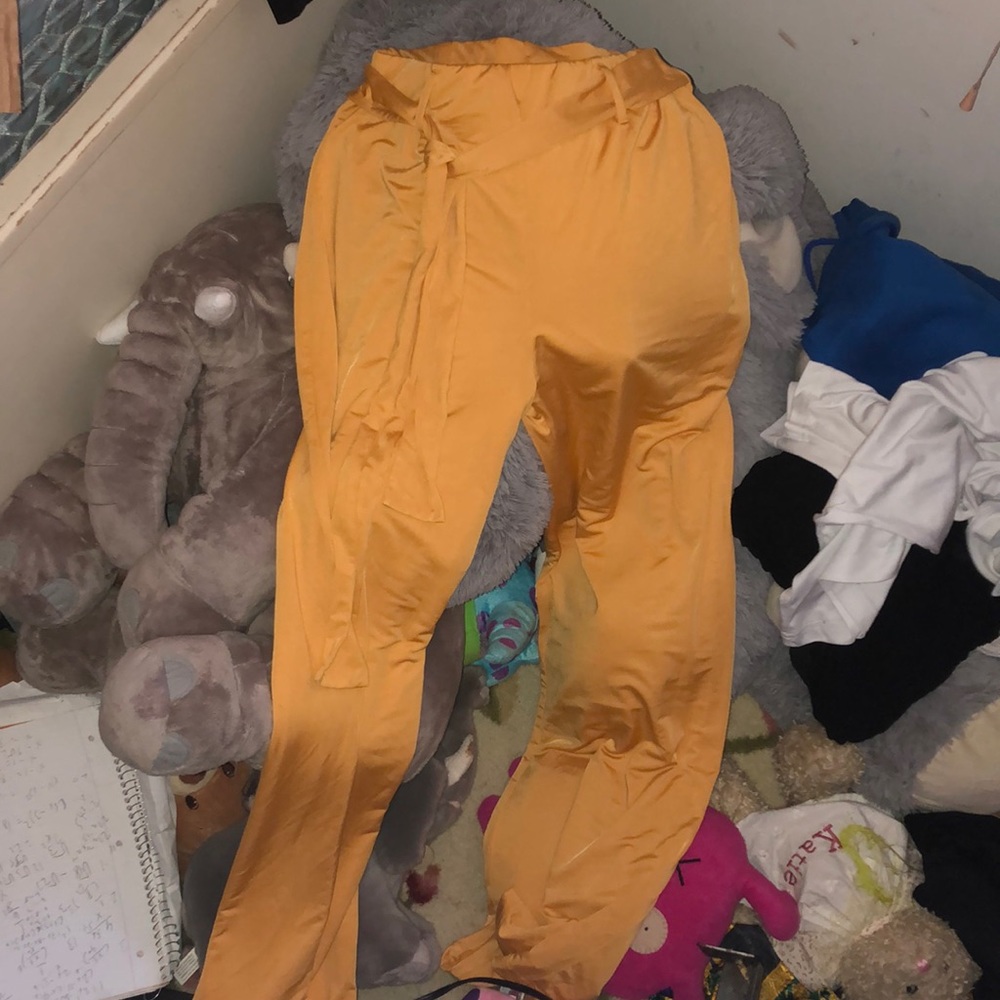 Gold stretchy flare pants